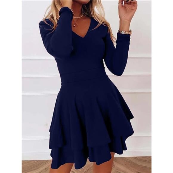 V-Neck Layered Ruffle Mini Dress - Picture 12 of 16